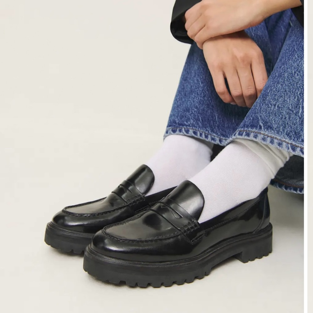 Reformation Black Chunky Penny Loafers